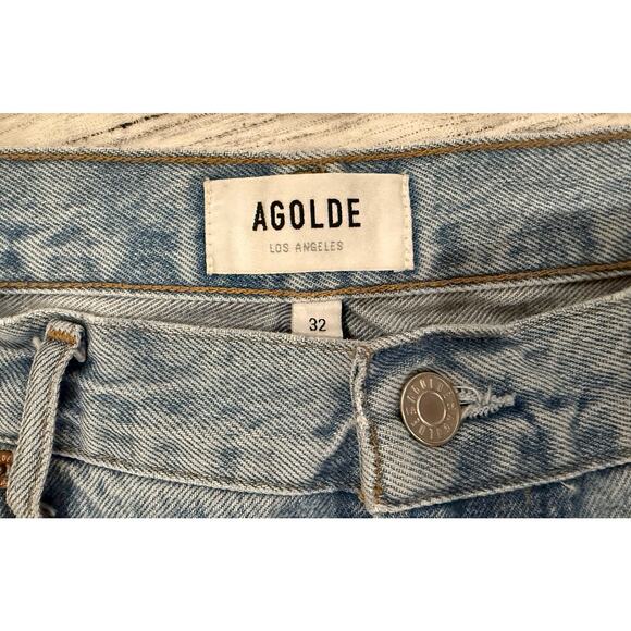 Agolde 90's Mid Rise Loose Fit Jeans Snapshot Size 32 Light Wash Straight Leg - Picture 3 of 5